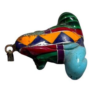 Zuni Inlaid Turquoise Spiny Oyster Malachite Lapis Lazuli Inlay Frog Pendant 1"